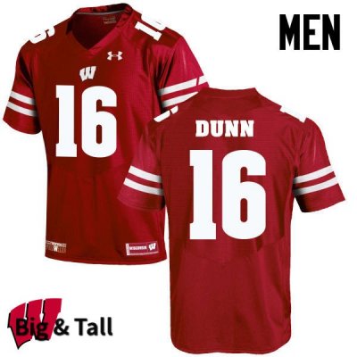 Men's Wisconsin Badgers NCAA #16 Jack Dunn Red Authentic Under Armour Big & Tall Stitched College Football Jersey NG31Z46VQ